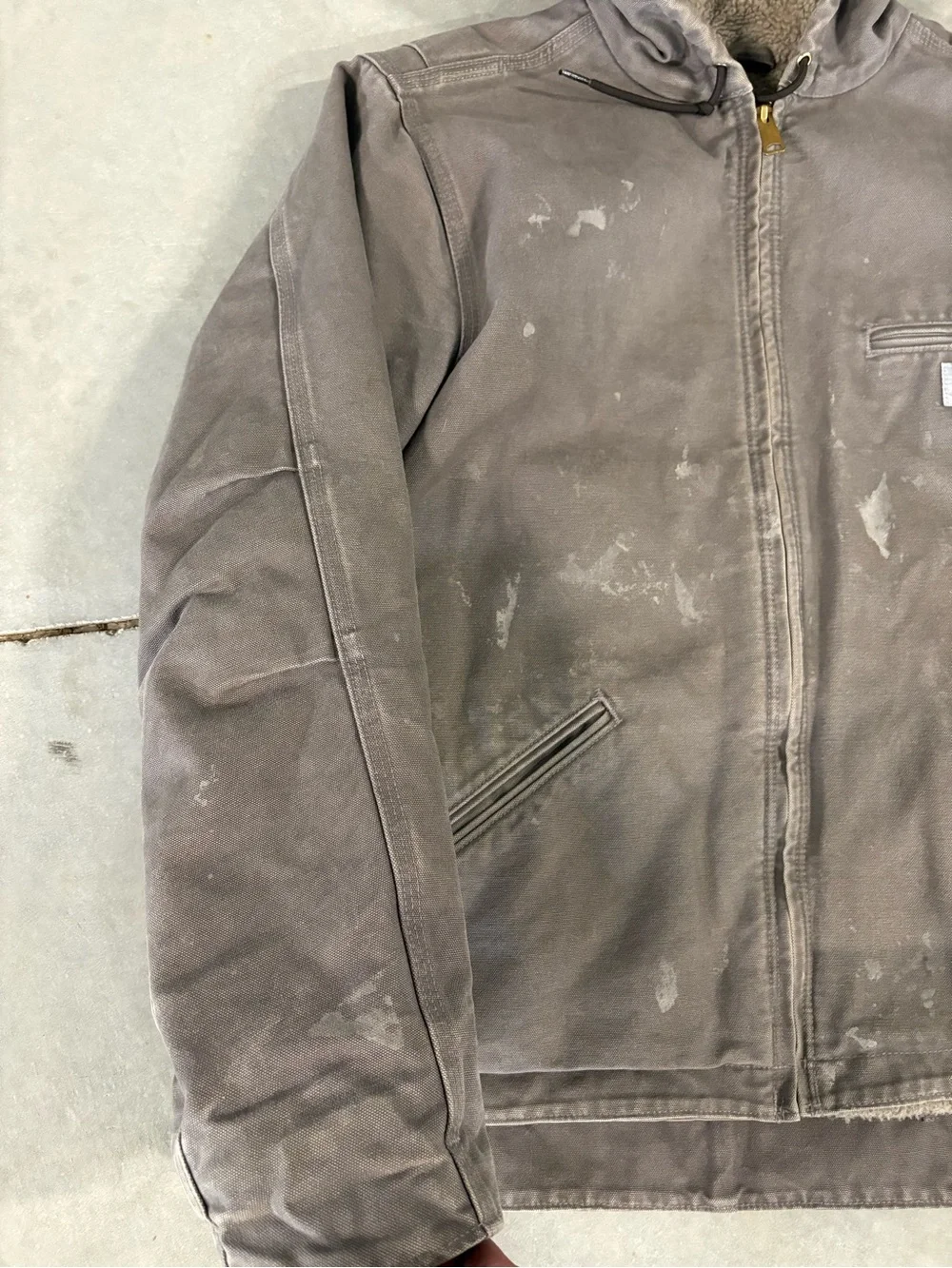 Carhartt Gray Brown Hooded Sherpa-Lined Canvas Jacket Mens M/ Women’s XL